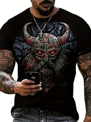 Men's Warrior Pattern Sports T-shirt Round Neck Tee for Summer