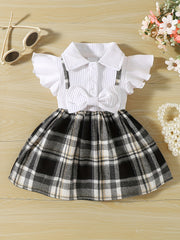 Girl's Casual Plaid Bowknot Flutter Sleeve Dress
