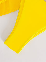 Yellow Bikini Set Halter Neck Tie Back High Cut Swimsuit Cover Up