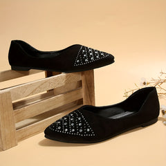 Women's Rhinestone Decor Flat Shoes Point Toe Work Shoes