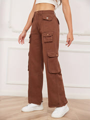 Brown Cargo Pants Straight Legs Loose Fit Denim Y2K & Kpop Style