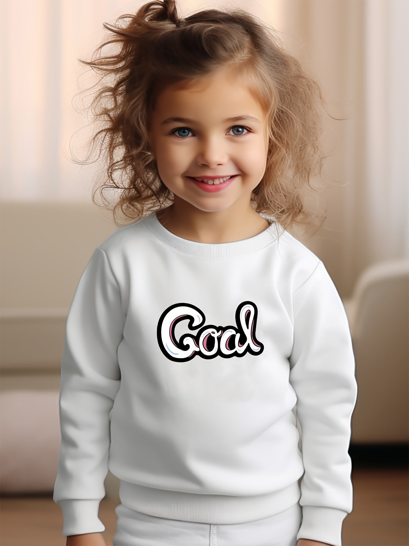Girls Pattern Crew Neck Long Sleeve Sweatshirt For Spring Fall