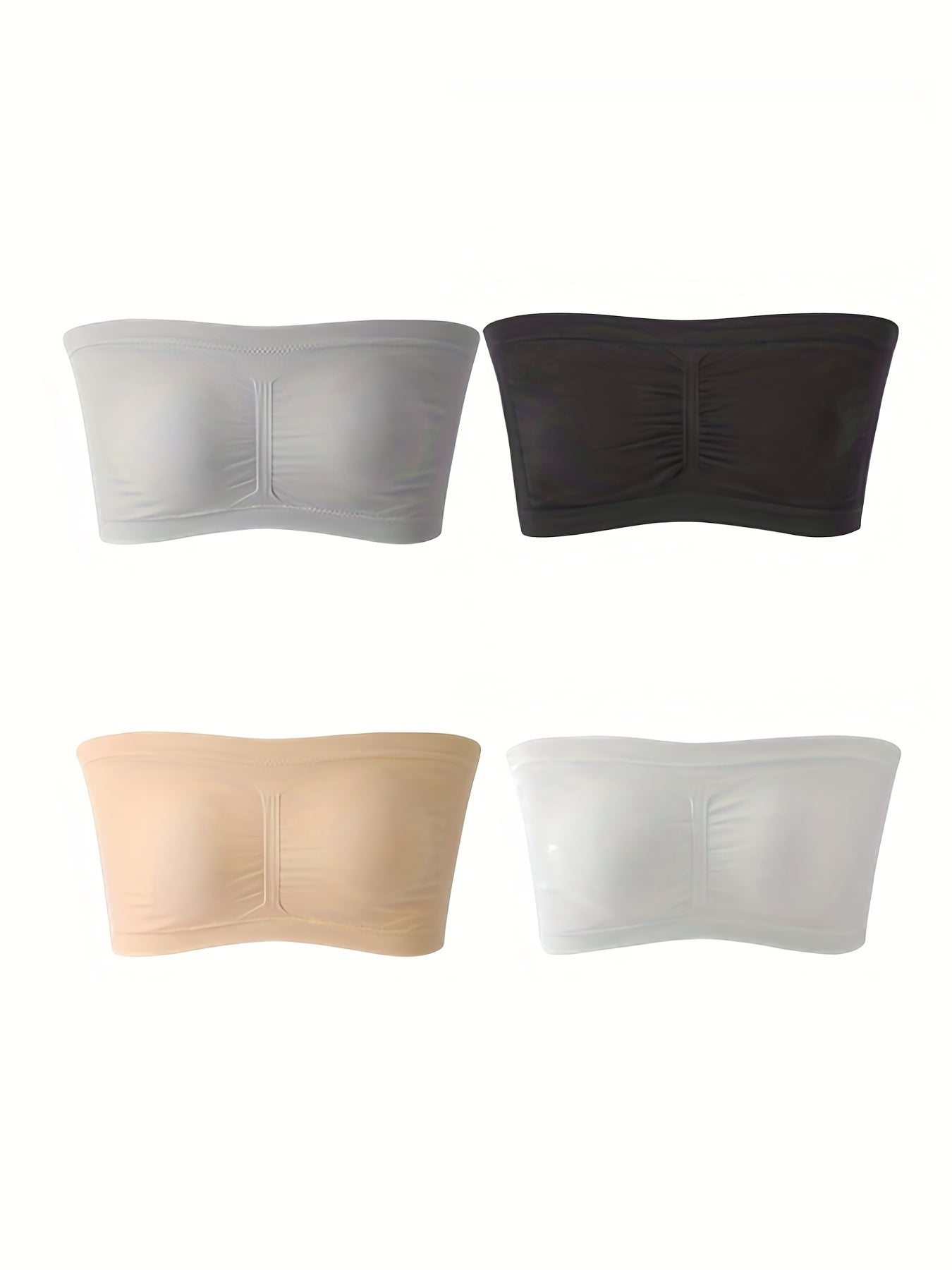 4 Pack Plus Size Casual Tube Bra Women's Plus Solid Ruched High Stretch