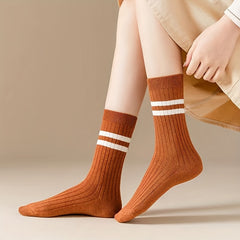 10 Pairs Striped Sports Socks Comfy & Breathable Women's Stockings