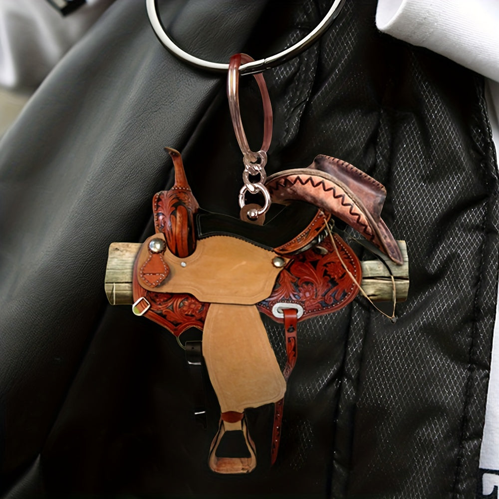 Western Cowboy Saddle Keychain Rearview Mirror Decoration