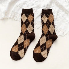 Argyle Print Socks College Style Women's Stockings