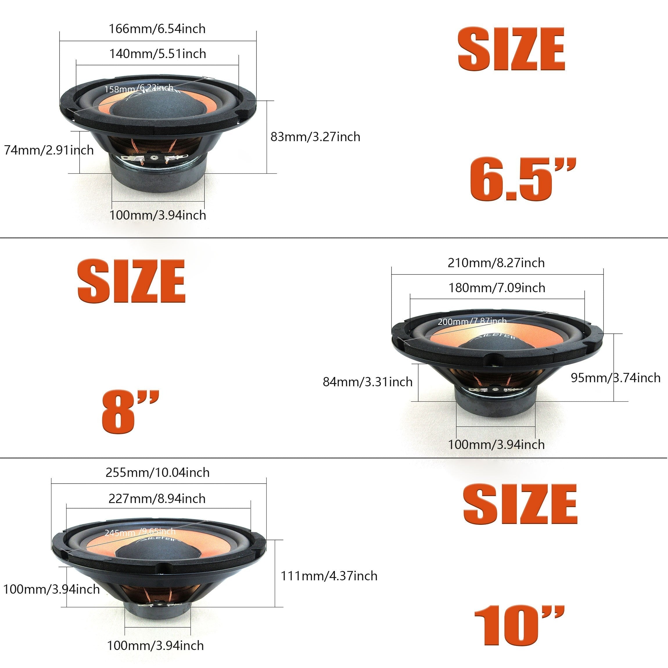 6.5" 8" 10" Car Bass Woofer Speaker 350W-850W High Powered 4 Ohm
