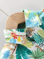 2pcs Baby Boys Leaf Print Shirt & Shorts Set