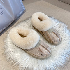 Women's Snakeskin Short Boots Slip-On Plush Lined Winter Boots