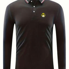 Cartoon Face Print Men's Casual Long Sleeve Polo Shirt