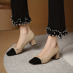Chic Bowknot Chunky Heels Square Toe Mid Heel Shoes