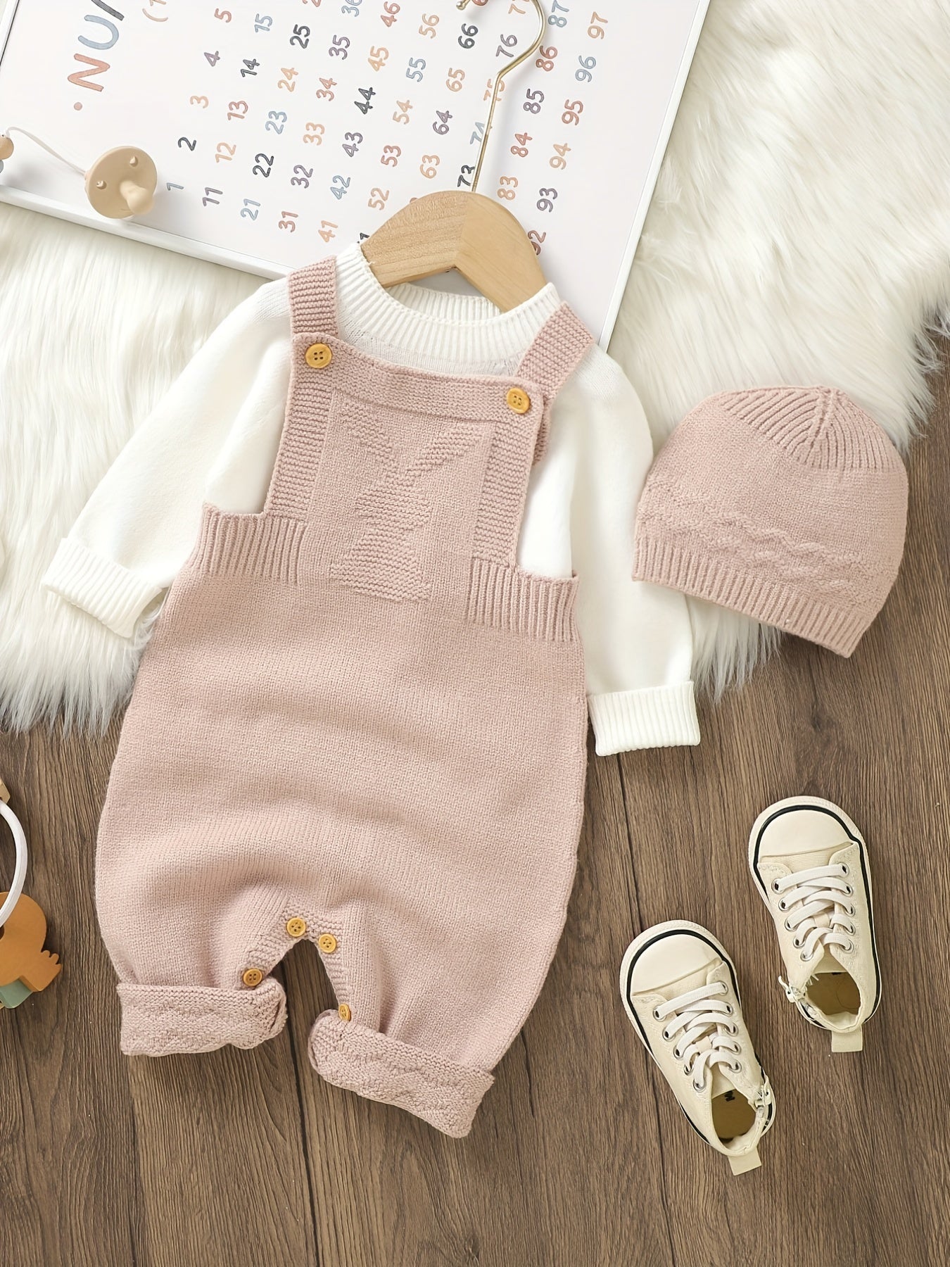 Infant Onesie Baby Boys Girls Knit Overalls With Hat Set