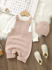 Infant Onesie Baby Boys Girls Knit Overalls With Hat Set