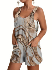 Sunflower Print Tie Front Tank Jumpsuit