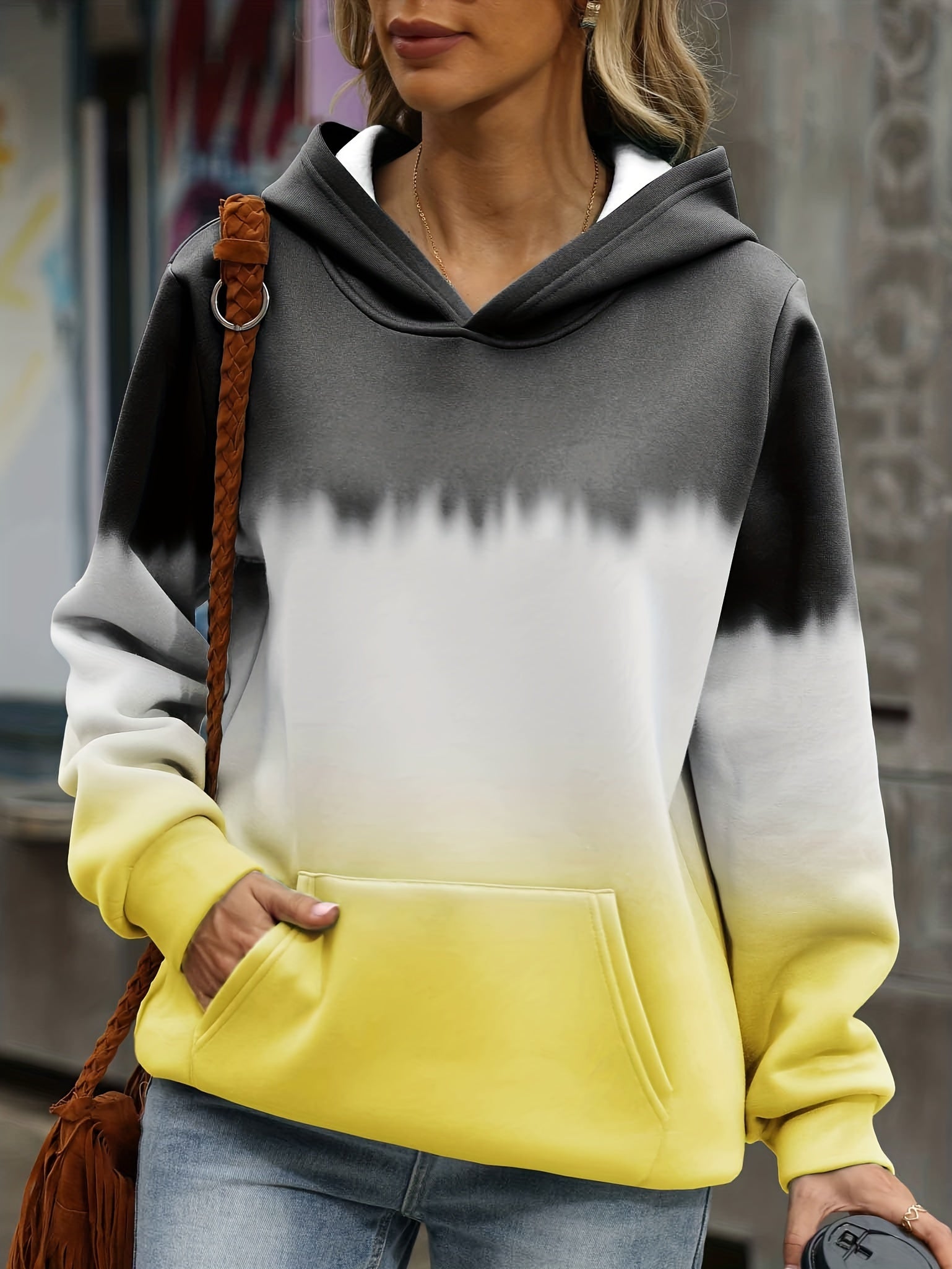 Casual Long Sleeve Block Hoodie Sweatshirt Women's Clothing