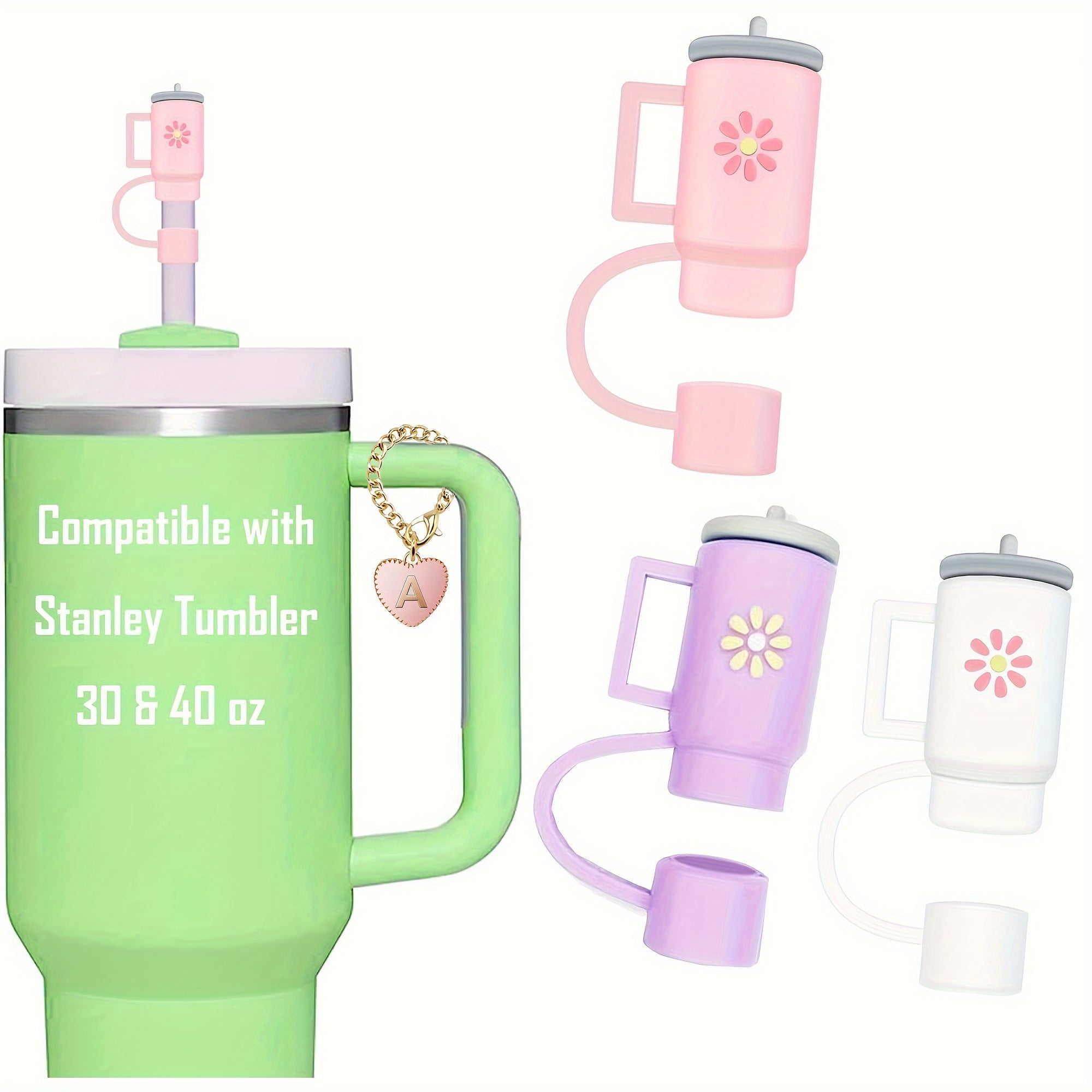 4pcs Straw Topper Initial Charm - Reusable Silicone Straw Cap, 1.02cm Straws