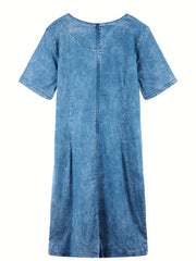 Casual Denim Dress Women's Plus Short Sleeve Denim Dress