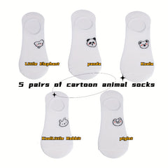 5 Pairs Cartoon Animal Print Socks & Lightweight Low Cut Ankle Socks