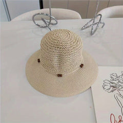 Crochet Straw Sun Hat Rope Bowknot Sunscreen Bucket Hat