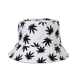 Leaf Print Casual Bucket Hat Unisex Foldable Couple Basin Hats
