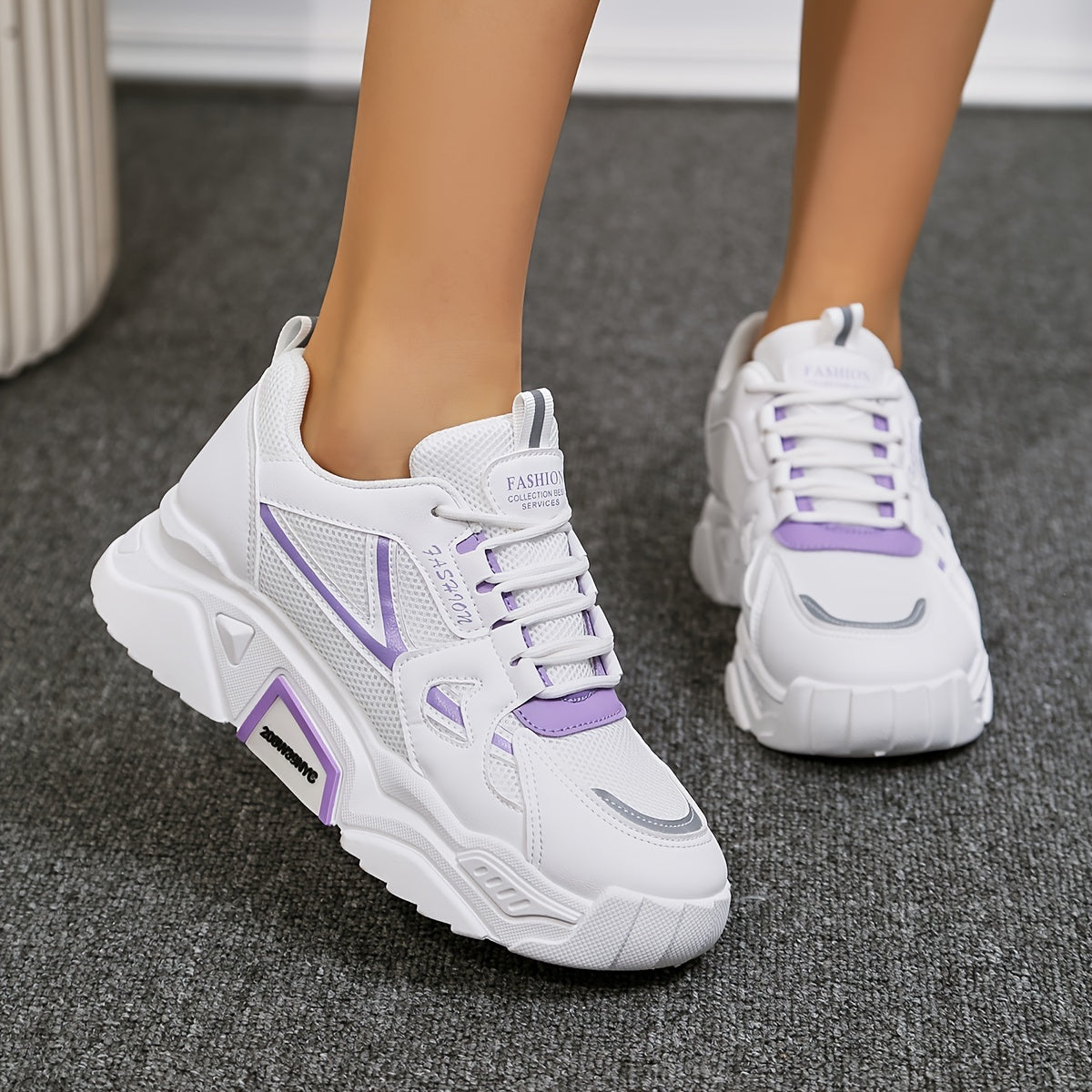 Women's Thick Sole Lace-up Chunky Sneakers Low Comfy Running Shoes