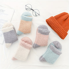 5 Pairs Colorblock Fuzzy Socks Comfy & Warm Women's Stockings