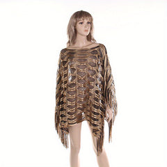 Geometric Tassel Wrap Poncho Cape Glitter Shawl