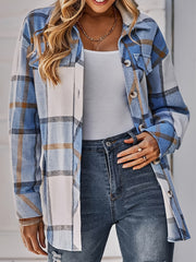 Plaid Print Button Up Long Sleeve Turn Down Collar Shacket