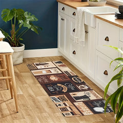 Retro Kitchen Mat Coffee Pattern Carpet Rectangular Polyester Rug