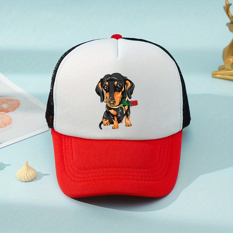 Mesh Print Rose Flower Dog Baseball Cap Sunshade Peaked Cap Trucker Hat