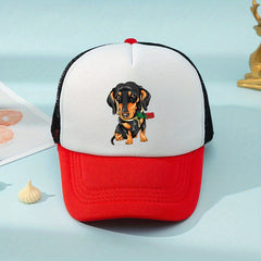 Mesh Print Rose Flower Dog Baseball Cap Sunshade Peaked Cap Trucker Hat