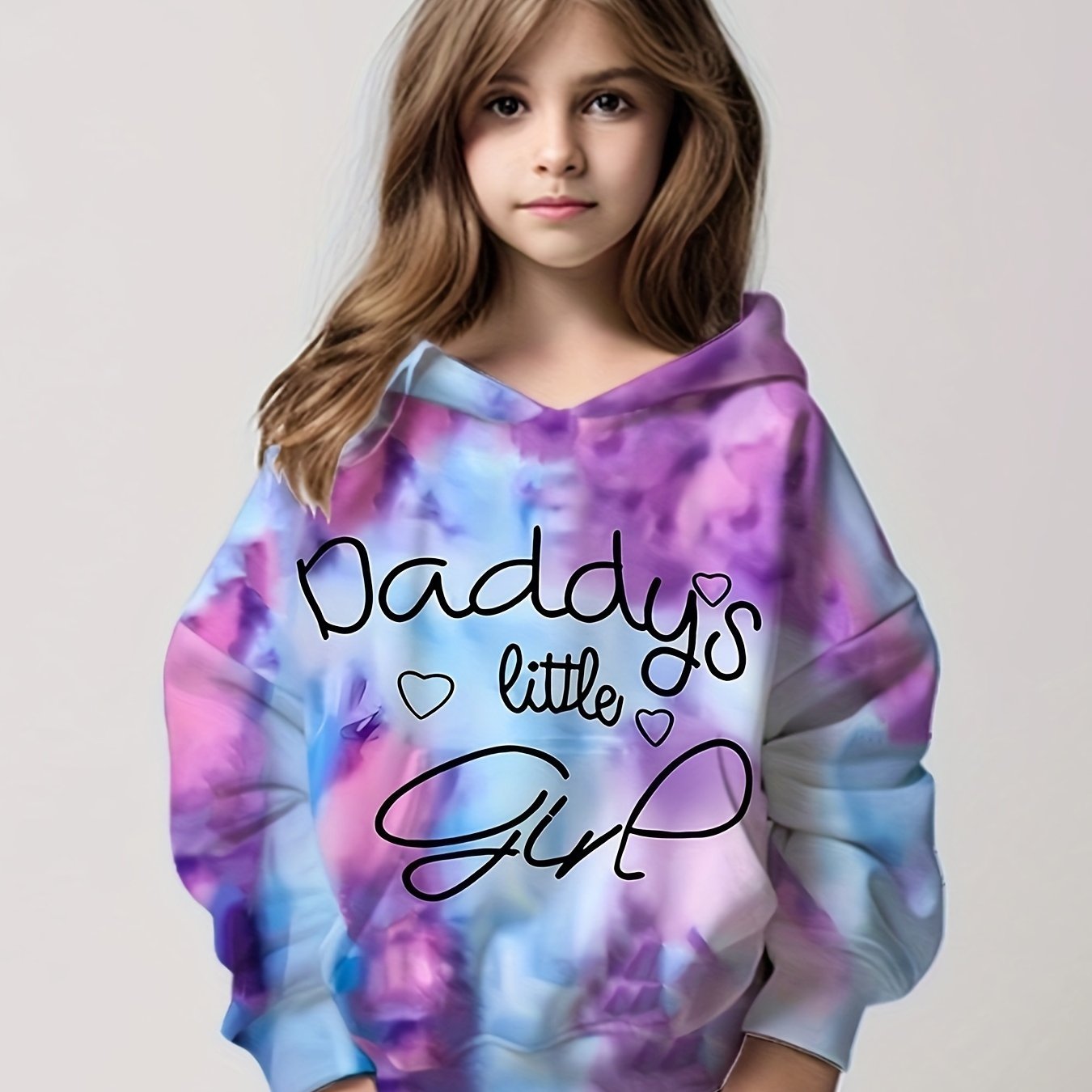 Tie Dye Pattern DADDY'S LITTLE GIRL Hoodies Girls Comfy Hooded Pullover
