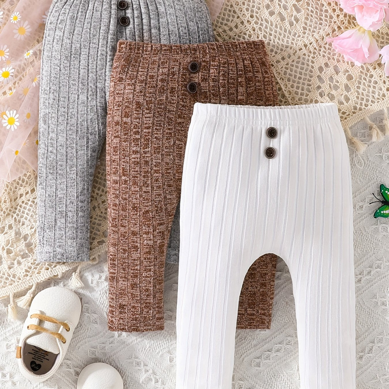 Baby Knit Ribbed Leggings 3pcs Set Spring Autumn Trousers