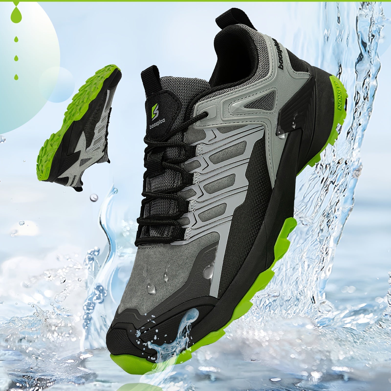 Baasploa Men's Lace Up Hiking Shoes Anti skid For Camping