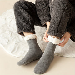 2 Pairs Plush Lined Slipper Socks Warm Women's Mid Tube Stockings
