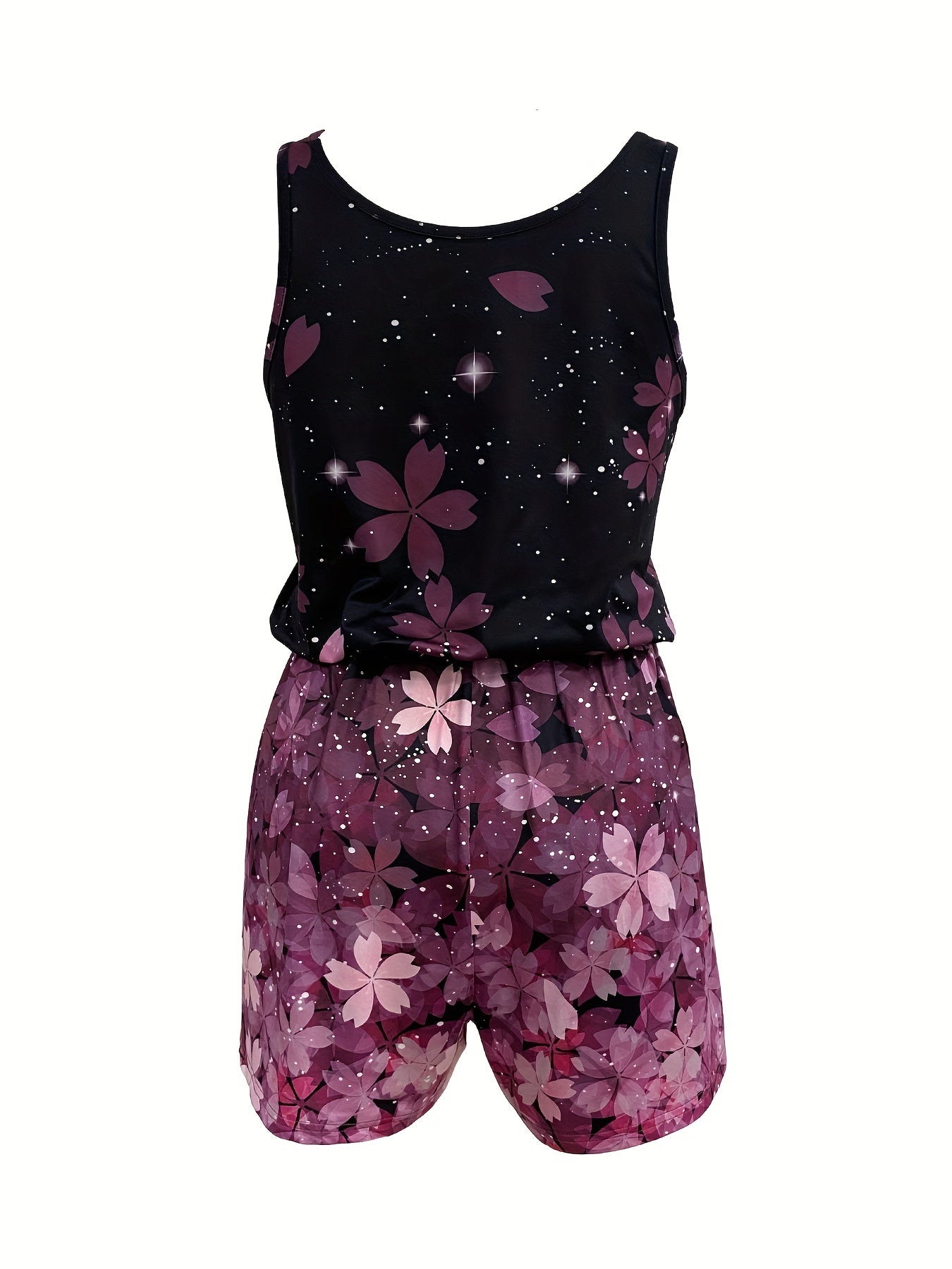 Floral Print Scoop Neck Romper Jumpsuit Women's Clothing