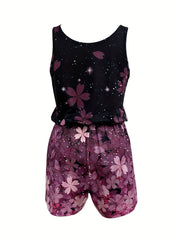 Floral Print Scoop Neck Romper Jumpsuit Women's Clothing