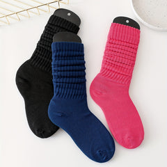 3 Pairs Solid Slouch Socks Comfy & Soft All match Sports Socks Women's Stockings