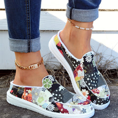 Women's Flower Patchwork Mules Sneakers Slip on Flat Slippers