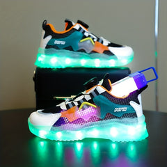Girl's LED Running Shoes with Rotating Buckle Anti-skid Sneakers