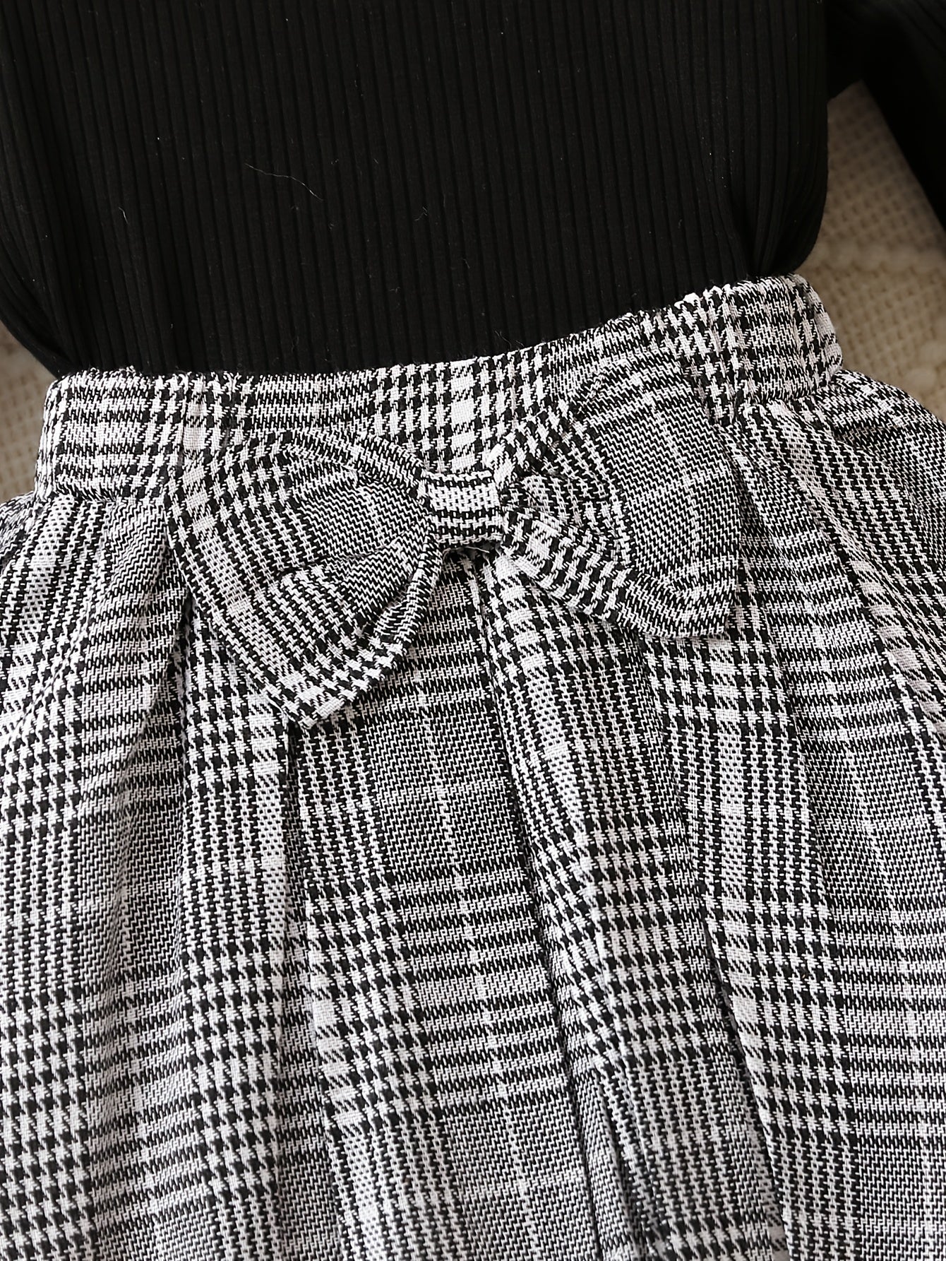 Baby Girls Preppy Style Outfit Long Sleeve Top Plaid Bow Skirt Set