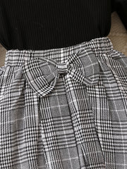 Baby Girls Preppy Style Outfit Long Sleeve Top Plaid Bow Skirt Set