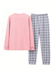 Bunny Print Pajama Set Long Sleeve Top & Plaid Pants