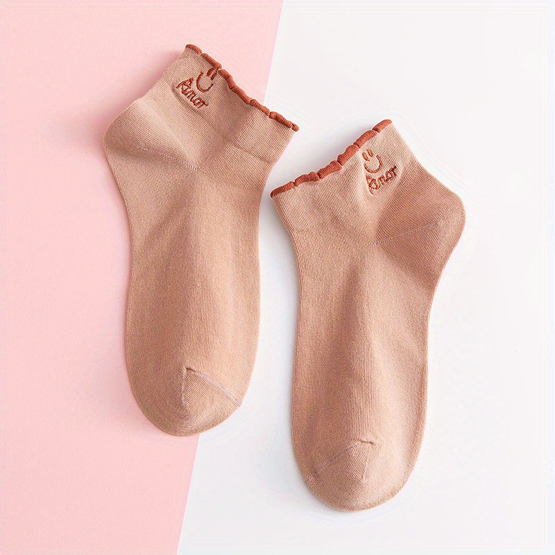 Girls Kids Smile Face Pattern Socks Breathable Comfy Short Socks