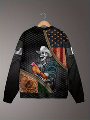 Mex Rooster Skeleton Print Men's Round Neck Sweatshirt Autumn Winter