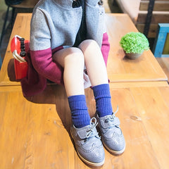 3 Pairs Girls Kids Cotton Blend Stacking Socks Vertical Stripe Crew Socks