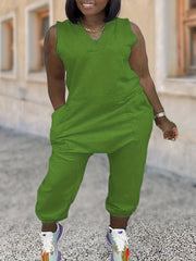 Casual Jumpsuit Women's Solid V Neck Romper With Pockets