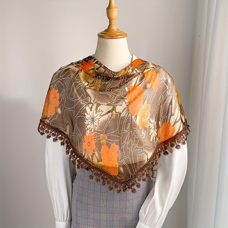 Thin Breathable Scarf Retro Print Fringed Shawl Casual Sunscreen Shawl