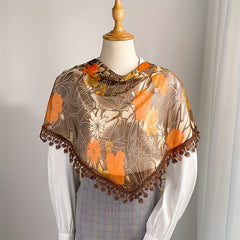 Thin Breathable Scarf Retro Print Fringed Shawl Casual Sunscreen Shawl