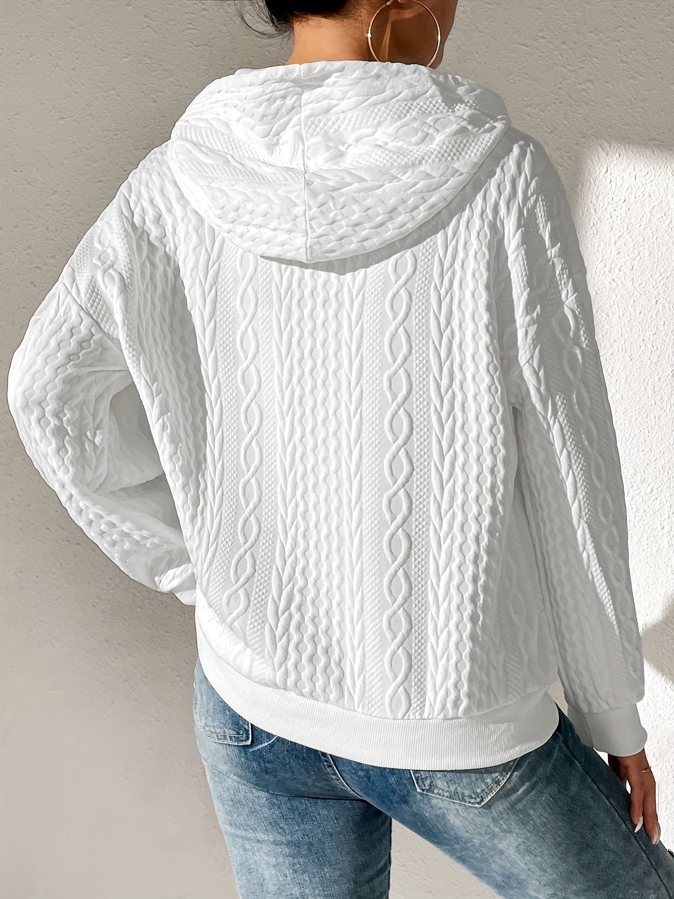 Textured Drawstring Hoodie Long Sleeve Sweatshirt